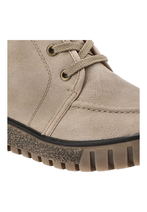 Beżowe Botki Rieker Ocieplane Obuwie Damskie. Okazja: na co dzień, na spacer. Kolor: beżowy. Materiał: skóra ekologiczna. Wzór: kolorowy. Styl: casual, elegancki, street, klasyczny