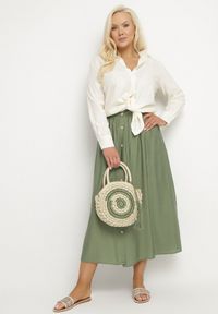 Born2be - Ciemnozielona Wiskozowa Spódnica z Lnem i Guzikami Tolissa. Okazja: na co dzień. Kolor: zielony. Materiał: len, wiskoza. Styl: sportowy, elegancki, casual #3