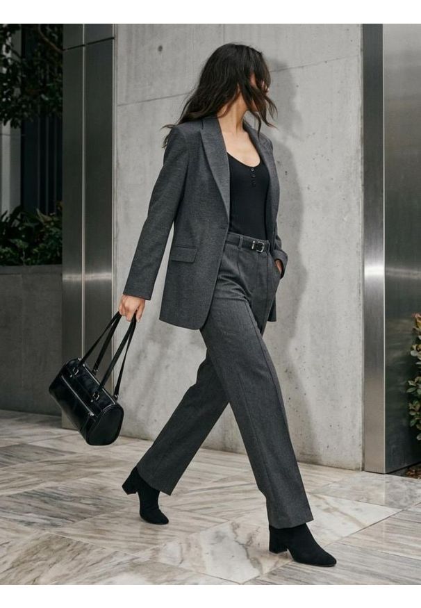 Sinsay - Spodnie z przeszytym kantem - szary. Kolor: szary