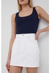 Pepe Jeans spódnica jeansowa bawełniana Rachel Skirt kolor biały mini prosta. Okazja: na co dzień. Stan: podwyższony. Kolor: biały. Materiał: bawełna. Styl: casual