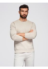 Ombre Clothing - Męska bluza dresowa BASIC z okrągłym dekoltem - jasnobeżowa V1 - Rozmiar: XXL. Kolor: beżowy. Materiał: dresówka