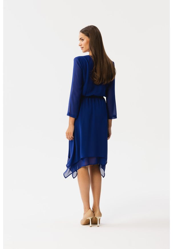 Stylove - Elegancka zwiewna sukienka szyfonowa wizytowa chaber. Okazja: na randkę. Materiał: szyfon. Typ sukienki: oversize. Styl: wizytowy, elegancki