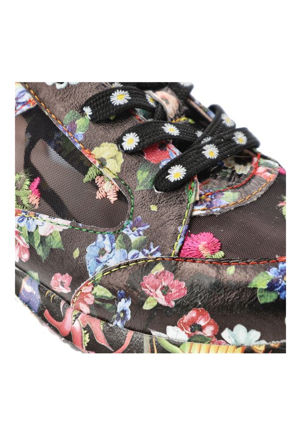 Sneakersy damskie Laura Vita, cholewka ze skóry naturalnej z delikatną siateczką wzór kwiatowy sznurowane lekka podeszwa wygodny fason, czarne, Jocta. Kolor: czarny. Materiał: skóra. Szerokość cholewki: normalna. Wzór: kwiaty