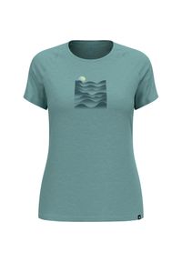 Koszulka do biegania damska Odlo Hiking Ascent. Kolor: niebieski, wielokolorowy, turkusowy. Materiał: lyocell, wełna. Sport: turystyka piesza
