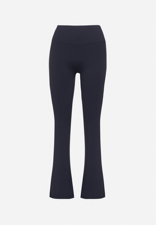 Born2be - Granatowe Spodnie Legginsy Typu Dzwony z Wysokim Stanem Melonell. Stan: podwyższony. Kolor: niebieski