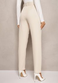Renee - Beżowe Spodnie Garniturowe High Waist z Paskiem Wenus. Okazja: na co dzień, na spotkanie biznesowe. Stan: podwyższony. Kolor: beżowy. Materiał: materiał, tkanina. Wzór: gładki, jednolity. Styl: biznesowy, casual #3