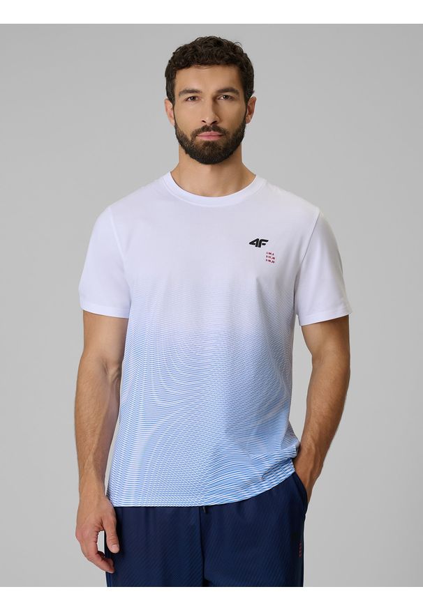 4f - 4F T-shirt regular z nadrukiem męski - niebieski M. Okazja: na co dzień. Kolor: niebieski. Materiał: materiał. Wzór: nadruk. Styl: casual, sportowy