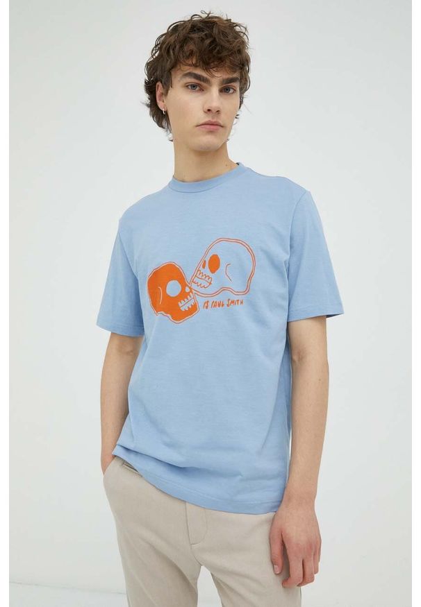 PS PAUL SMITH - PS Paul Smith t-shirt bawełniany kolor niebieski z nadrukiem. Kolor: niebieski. Materiał: bawełna. Długość rękawa: krótki rękaw. Długość: krótkie. Wzór: nadruk