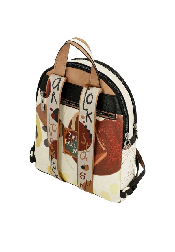 Biały Elegancki Plecak Damski Anekke Premium. Kolor: pomarańczowy. Materiał: materiał. Wzór: nadruk, napisy, kolorowy. Styl: elegancki