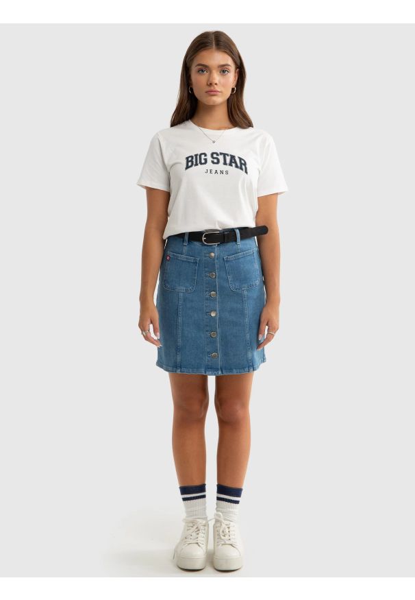 Big-Star - Spódnica dziewczęca jeansowa zapinana na guziki niebieska Olive 152. Kolor: niebieski. Materiał: jeans. Sezon: lato. Styl: elegancki. Długość: mini