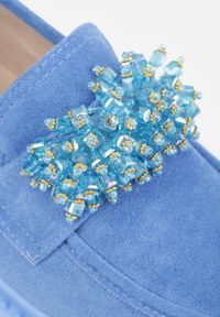 Renee - Niebieskie Mokasyny z Aplikacją z Biżuteryjnych Koralików Viatalia. Okazja: na co dzień, do pracy. Kolor: niebieski. Materiał: bawełna. Wzór: aplikacja. Styl: casual, klasyczny #9