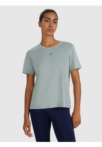 4f - 4F Koszulka treningowa regular szybkoschnąca damska - zielona XS. Kolor: zielony. Materiał: elastan, materiał, poliester, włókno. Długość rękawa: krótki rękaw. Długość: krótkie. Wzór: ze splotem, gładki. Sport: fitness #1