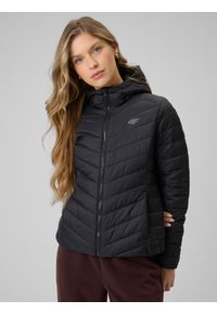 4f - 4F Kurtka z wypełnieniem syntetycznym damska - czarna M. Okazja: na co dzień. Typ kołnierza: kołnierzyk stójkowy. Kolor: czarny. Materiał: syntetyk. Styl: casual, sportowy #1