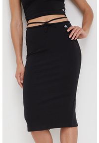 Calvin Klein Jeans spódnica J20J218948.9BYY kolor czarny midi prosta. Okazja: na co dzień. Kolor: czarny. Materiał: dzianina. Wzór: gładki. Styl: casual #1