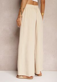 Renee - Beżowe Spodnie w Stylu Alladynek High Waist Wykończone Gumką w Pasie Riselma. Okazja: na co dzień. Stan: podwyższony. Kolor: beżowy. Styl: sportowy, casual #4