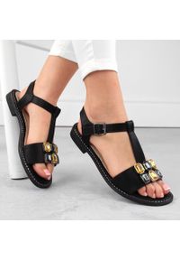 Sandały damskie z cyrkoniami komfortowe czarne S.Barski 030. Kolor: czarny. Materiał: skóra ekologiczna #1