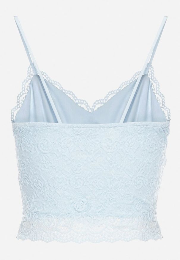 Born2be - Niebieski Top z Wiskozą Ozdobiony Koronką Ridiviella. Kolor: niebieski. Materiał: koronka, wiskoza. Długość rękawa: na ramiączkach. Wzór: koronka, aplikacja