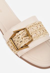 Born2be - Beżowe Klapki Płaskie z Plecionką i Ozdobną Klamrą Sharvia. Okazja: na co dzień, do pracy, na spotkanie biznesowe. Kolor: beżowy. Materiał: jeans, len. Sezon: lato. Styl: casual, biznesowy, elegancki #2