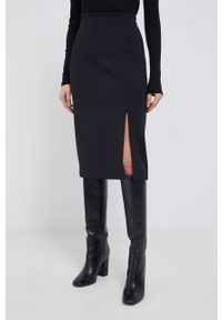 Calvin Klein Spódnica kolor czarny midi prosta. Okazja: na co dzień. Stan: podwyższony. Kolor: czarny. Materiał: włókno, dzianina, materiał. Wzór: gładki. Styl: casual