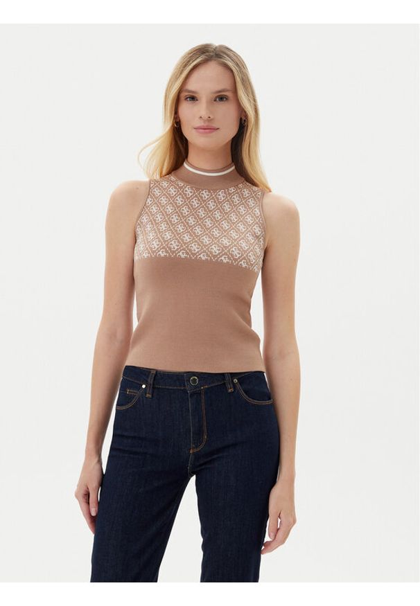Guess Sweter W3YR26 Z37K0 Brązowy Regular Fit. Kolor: brązowy. Materiał: syntetyk
