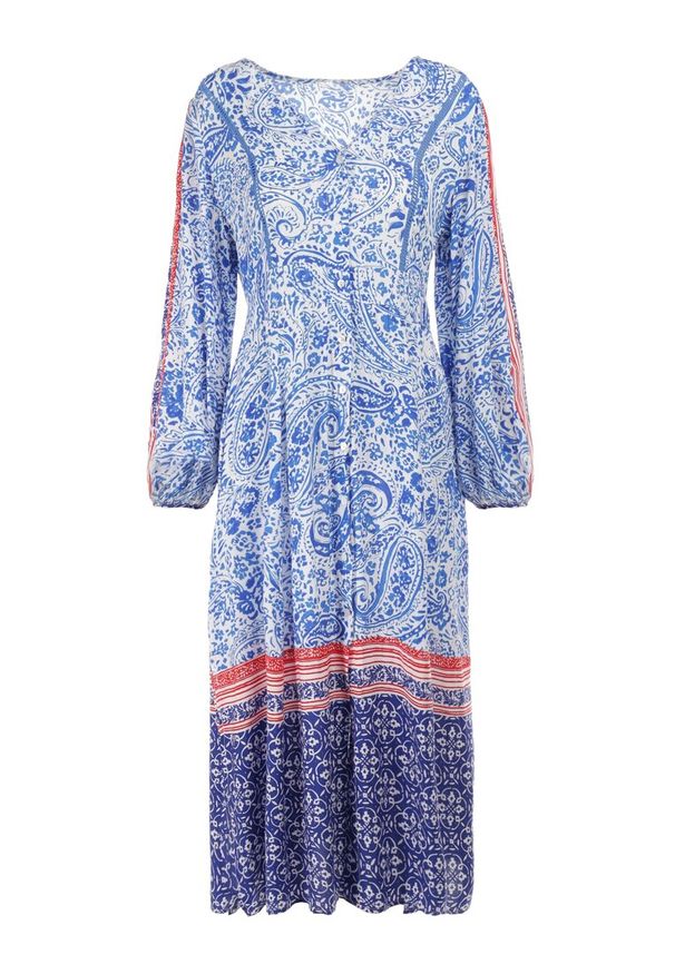 Born2be - Niebieska Sukienka Panithoe. Kolor: niebieski. Wzór: aplikacja. Styl: wakacyjny, klasyczny. Długość: midi