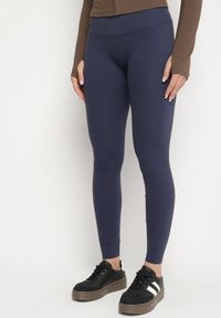 Born2be - Niebieskie Legginsy z Wysokim Stanem i Szeroką Gumką w Pasie Lalar. Stan: podwyższony. Kolor: niebieski. Materiał: dzianina