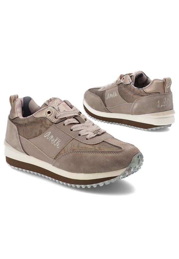 Sneakersy damskie Anekke, na platformie z okrągłym noskiem wygodne niskie, beżowe, 41380-New-York-413. Okazja: na co dzień. Nosek buta: okrągły. Kolor: beżowy. Materiał: tkanina, zamsz, materiał. Obcas: na platformie. Styl: casual, elegancki