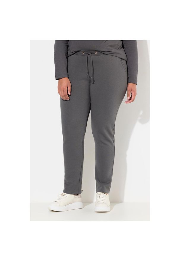 ULLA POPKEN - Damskie Spodnie dresowe miękki materiał wewnętrzny elastyczna gumka w pasie. Kolekcja: plus size. Kolor: szary. Materiał: bawełna, elastan, materiał