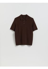 Reserved - Sweter polo z wiskozą - ciemnobrązowy. Typ kołnierza: polo. Kolor: brązowy. Materiał: wiskoza #1