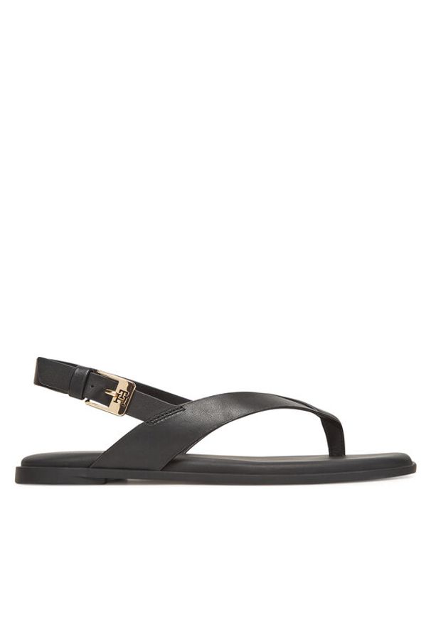 TOMMY HILFIGER - Tommy Hilfiger Sandały Color Block Thong Flat Sandal FW0FW08883 Czarny. Kolor: czarny. Materiał: skóra