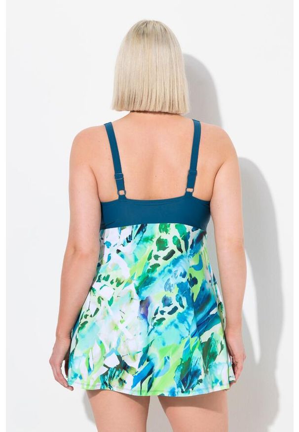 ULLA POPKEN - Damska Sukienka Kąpielowa miękkie miseczki ramiączka z regulacją. Kolekcja: plus size. Kolor: zielony, niebieski, wielokolorowy. Materiał: elastan, poliamid, materiał