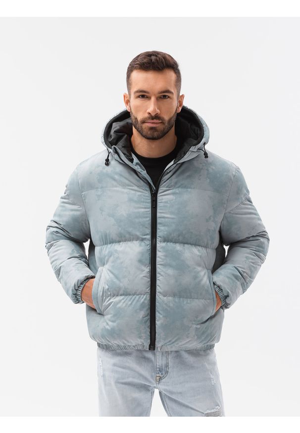 Ombre Clothing - Kurtka męska puffer - jasnoniebieska V1 - Rozmiar: L. Kolor: niebieski. Materiał: materiał, poliester. Sezon: zima. Styl: sportowy