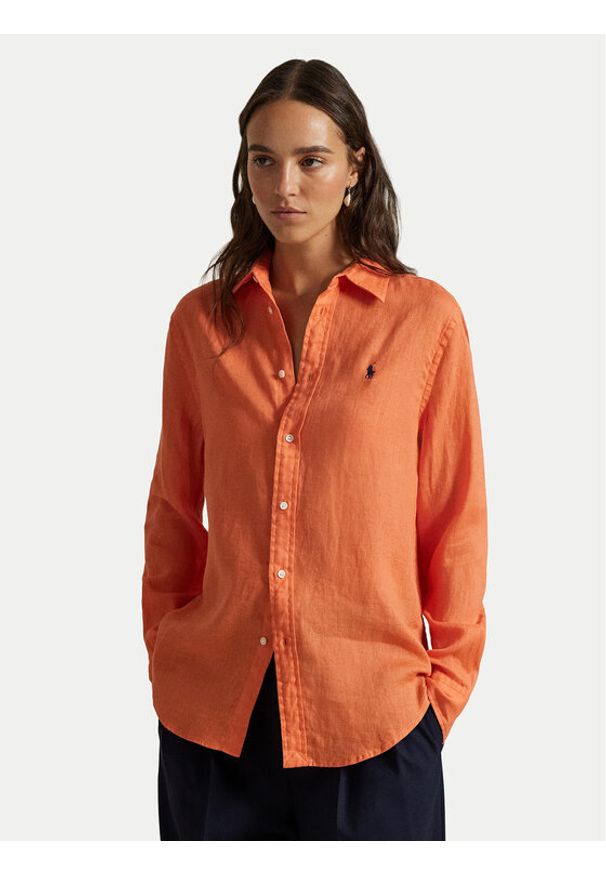 Polo Ralph Lauren Koszula 211970730500 Pomarańczowy Regular Fit. Typ kołnierza: polo. Kolor: pomarańczowy. Materiał: len