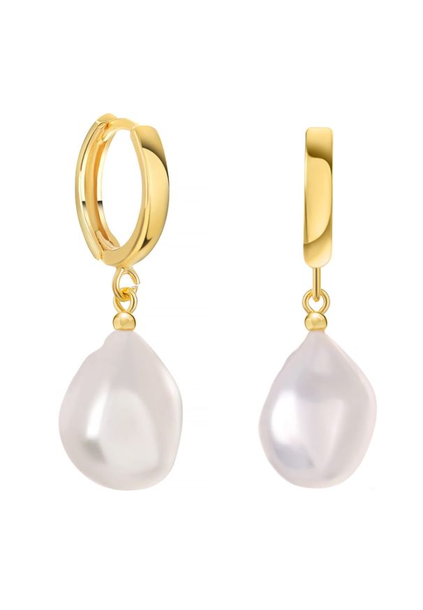 Enaya - CRISTA GOLD Wiszące srebrne kolczyki naturalne perły duże białe kajdanki. Materiał: srebrne. Kolor: biały, wielokolorowy, srebrny. Kamień szlachetny: perła