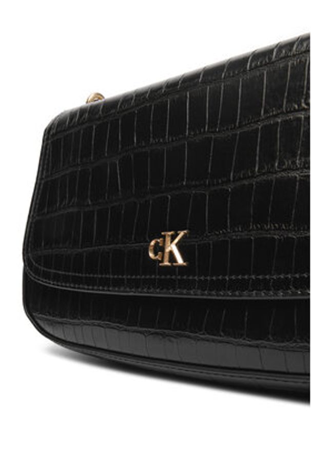 Calvin Klein Torebka Ck Croc Conv Chain Medium Bag LV04F3284G Czarny. Kolor: czarny. Materiał: skórzane
