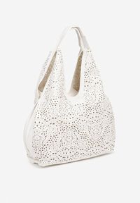 Born2be - Biała Ażurowa Torebka Hobo z Dodatkową Saszetką Frosira. Kolor: biały. Wzór: ażurowy. Materiał: zdobione. Styl: klasyczny, elegancki, casual #3