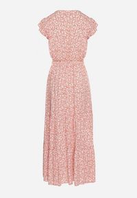 Born2be - Różowa Sukienka Cadulenn. Typ kołnierza: kołnierz z falbankami. Kolor: różowy. Materiał: tkanina. Długość rękawa: krótki rękaw. Wzór: aplikacja, kwiaty, nadruk. Styl: boho. Długość: maxi #2