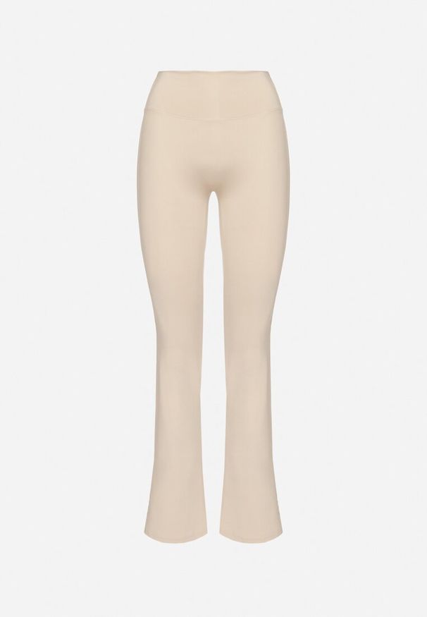 Born2be - Jasnobeżowe Legginsy Typu Dzwony z Wysokim Stanem Orralise. Stan: podwyższony. Kolor: beżowy. Materiał: tkanina. Styl: klasyczny