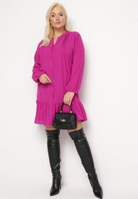 Born2be - Fioletowa Koszulowa Sukienka Mini z Falbanką Brindel. Kolor: fioletowy. Typ sukienki: koszulowe. Długość: mini #4