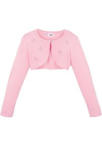 bonprix - Bolerko dzianinowe z aplikacją z motywem motyli. Kolor: różowy. Materiał: dzianina. Wzór: aplikacja #1