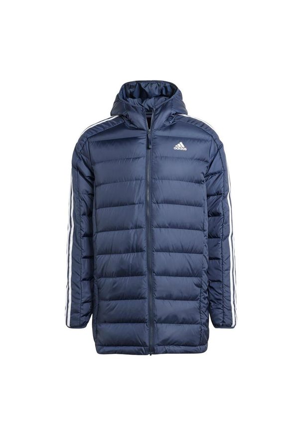 Adidas - Essentials 3-Stripes Light Down Hooded Parka. Kolor: niebieski. Materiał: materiał