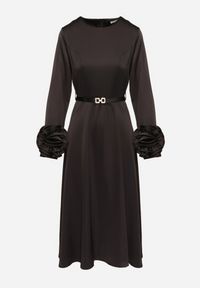 Born2be - Czarna Sukienka Wieczorowa Ozdobiona Paskiem i Kwiatami 3D Temarita. Kolor: czarny. Wzór: aplikacja, kwiaty. Styl: wizytowy #6