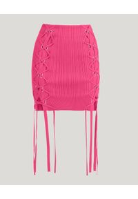 HERVE LEGER - Różowa mini spódnica z wiązaniami. Kolor: różowy, wielokolorowy, fioletowy. Wzór: prążki #6
