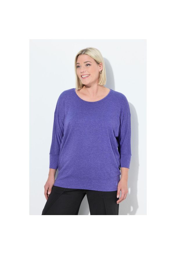 ULLA POPKEN - Damskie Bluzka funkcyjna oversize łódkowy dekolt rękaw 3/4. Kolekcja: plus size. Kolor: niebieski. Materiał: wiskoza, poliester, elastan, materiał
