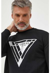 Guess bluza męska kolor czarny z nadrukiem. Kolor: czarny. Materiał: bawełna, prążkowany. Wzór: nadruk #3