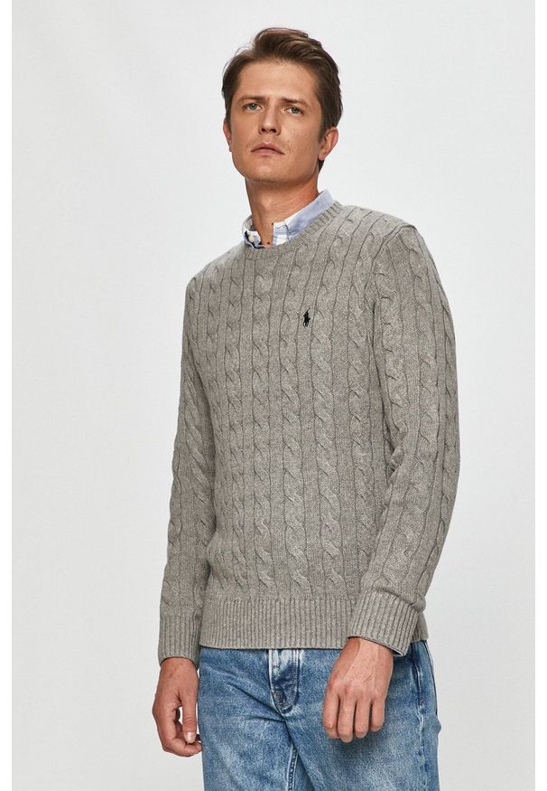 Polo Ralph Lauren - Sweter. Okazja: na co dzień. Typ kołnierza: polo. Kolor: szary. Materiał: materiał. Styl: casual