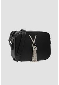 Valentino by Mario Valentino - VALENTINO Mała czarna torebka o teksturze skóry z ozdobnym V divina haversack. Kolor: czarny. Materiał: skórzane #3