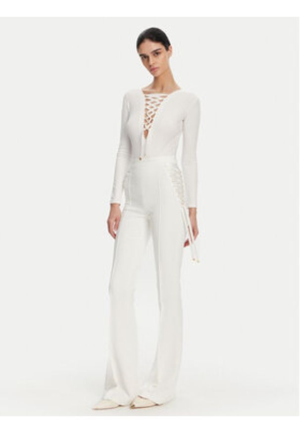 Elisabetta Franchi Body BO-019-51E2-V350 Biały Slim Fit. Kolor: biały. Materiał: wiskoza