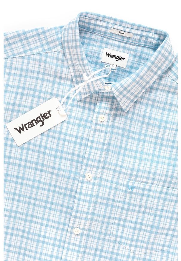 Wrangler - KOSZULA WRANGLER SS 1PKT SHIRT CERULEAN W5881OPVT 112129597. Materiał: bawełna. Styl: klasyczny