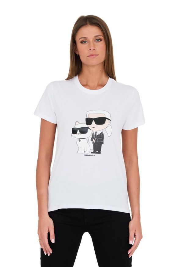 Karl Lagerfeld - KARL LAGERFELD Biały damski t-shirt Ikonik 2.0, Rozmiar S. Kolor: biały. Materiał: bawełna
